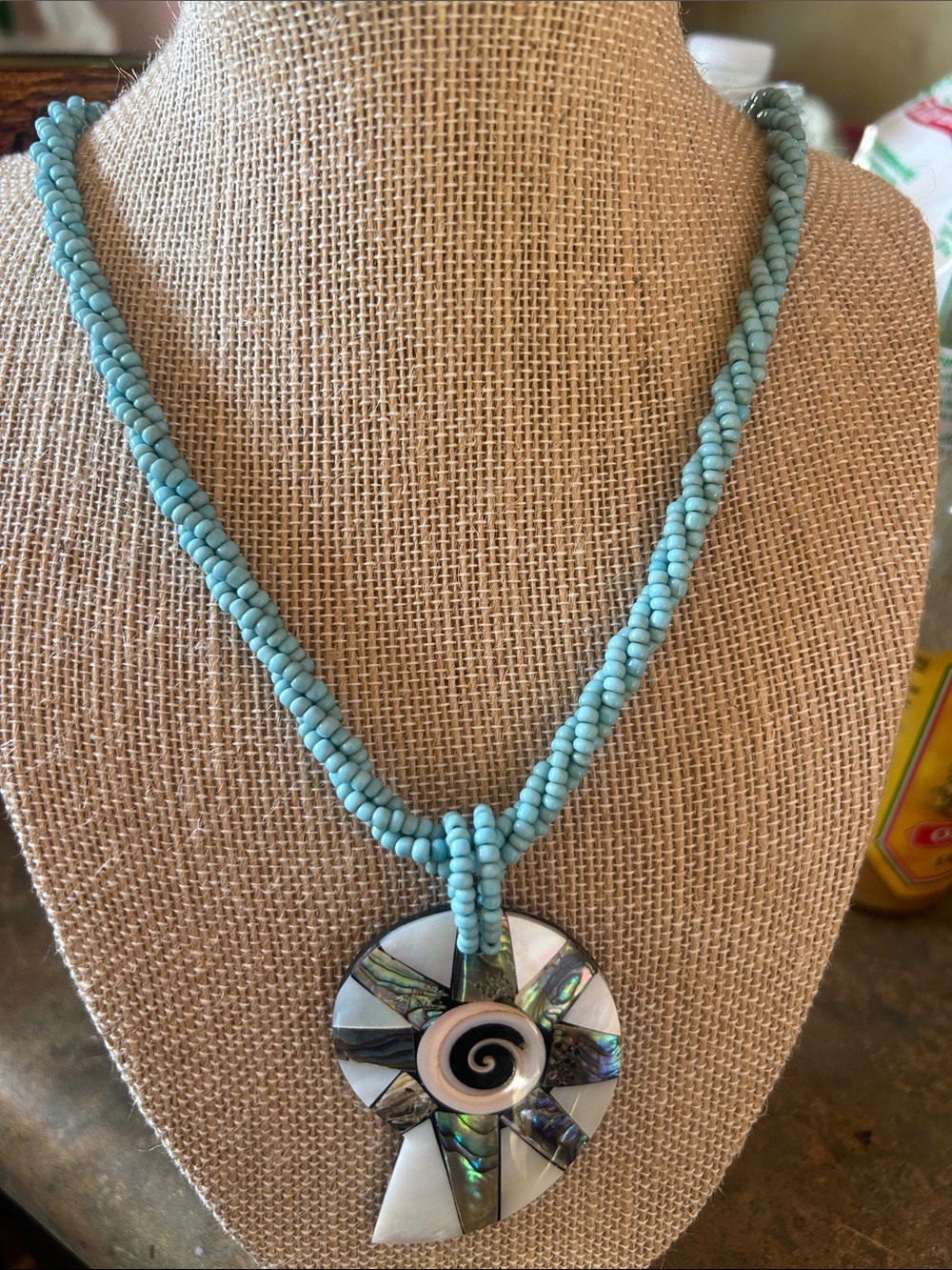 Turquoise Beaded Nautilus Pendant Necklace